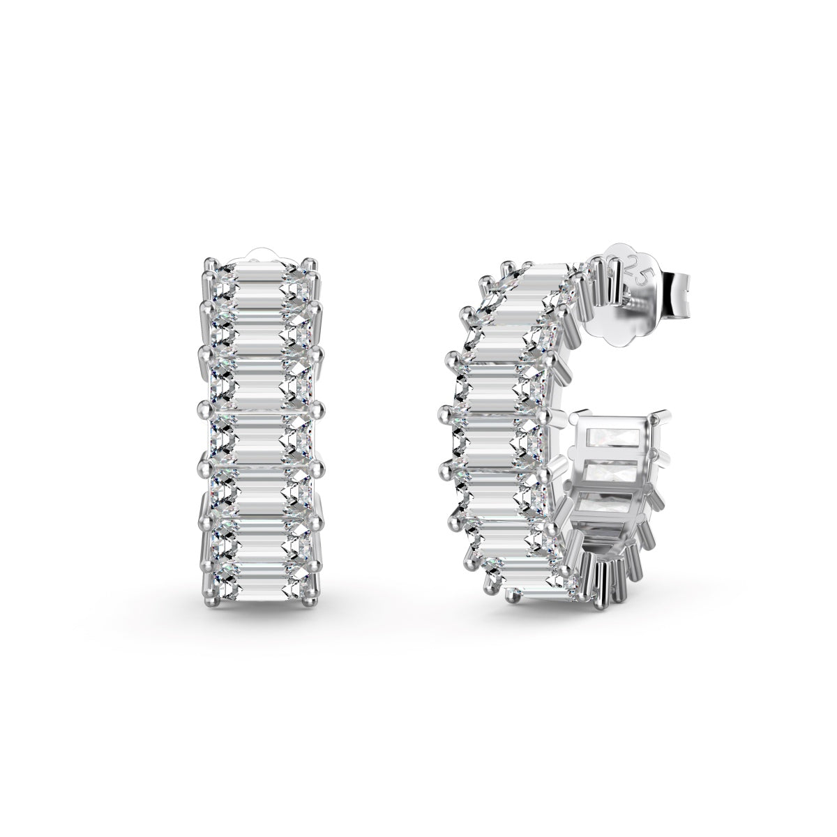 emerald cut hoop earrings in silver