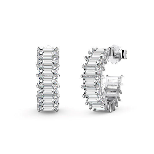 emerald cut hoop earrings in silver