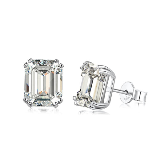 cubic zirconia silver emerald cut earrings