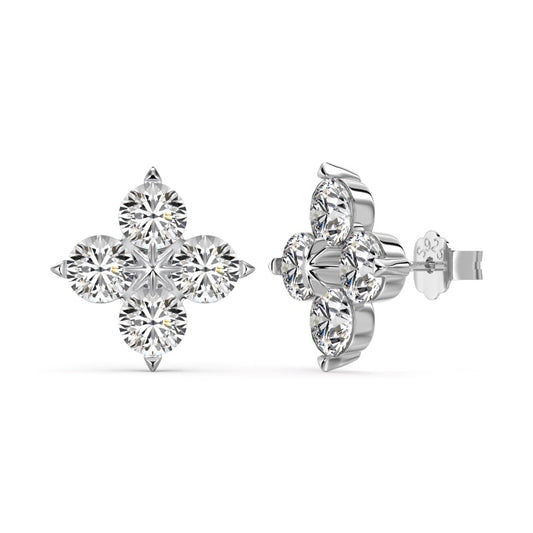 four leaf clover earrings in silver on white background