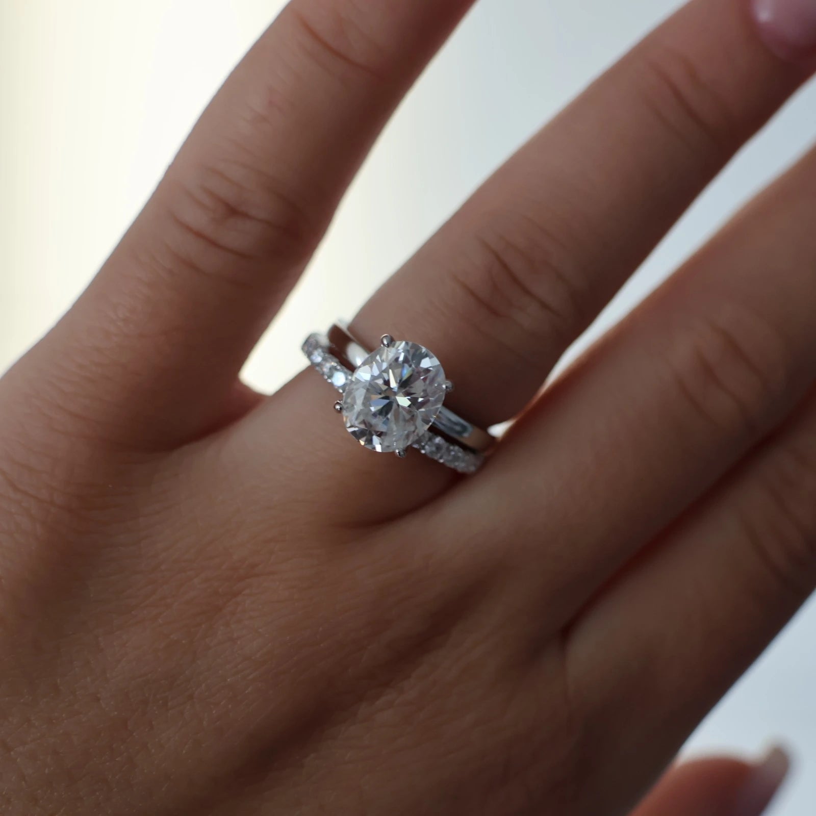 Full eternity wedding ring with round moissanite stones