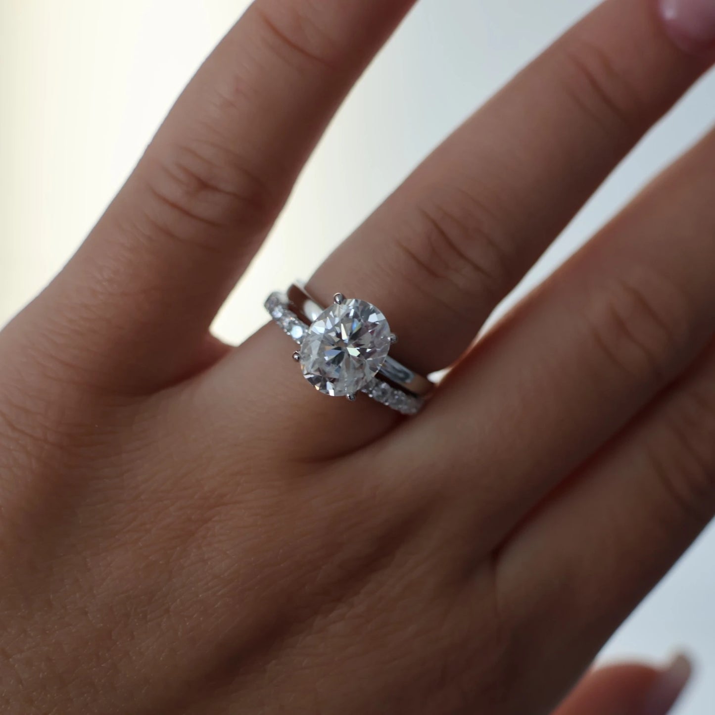 Full eternity wedding ring with round moissanite stones