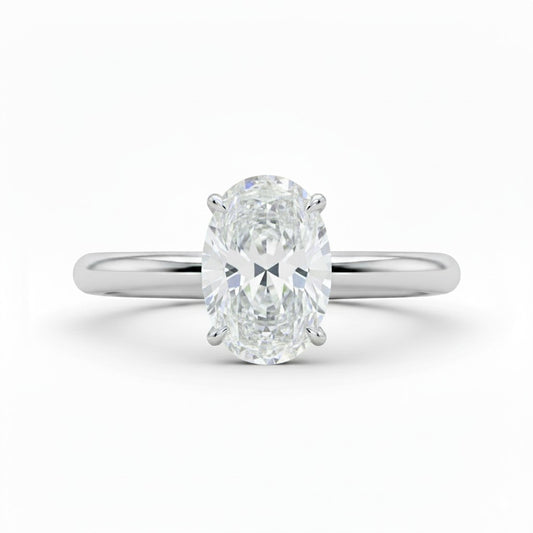 2ct oval moissanite ring on white background