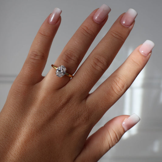 Gold oval cut 2 carat cubic zirconia solitaire engagement ring