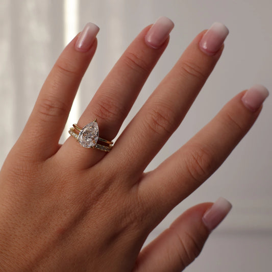 Gold pear cut 3 carat cubic zirconia solitaire engagement ring