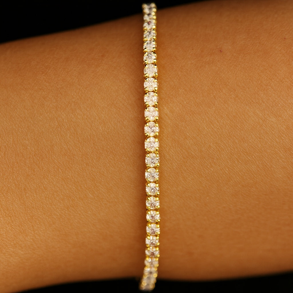 Gold cz 3mm tennis bracelet on wrist
