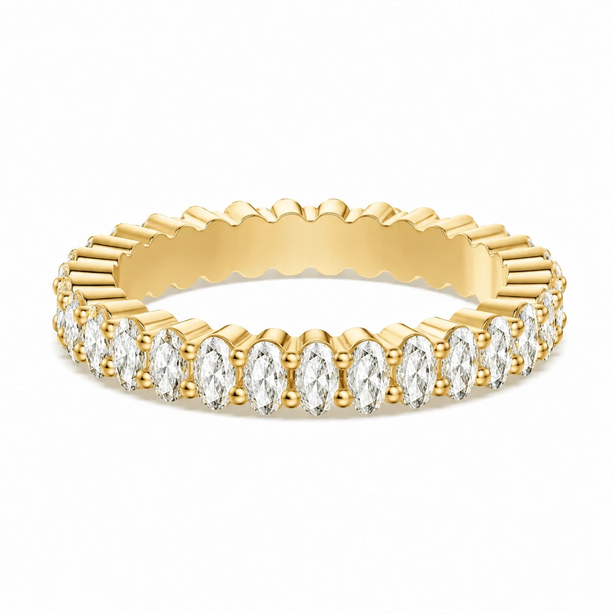 14k gold plated oval eternity ring 3mm cubic zirconia stones