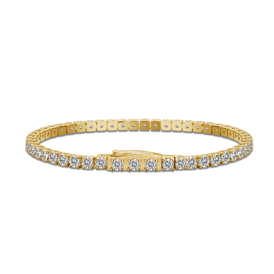 gold tennis bracelet 3mm with round cz stones