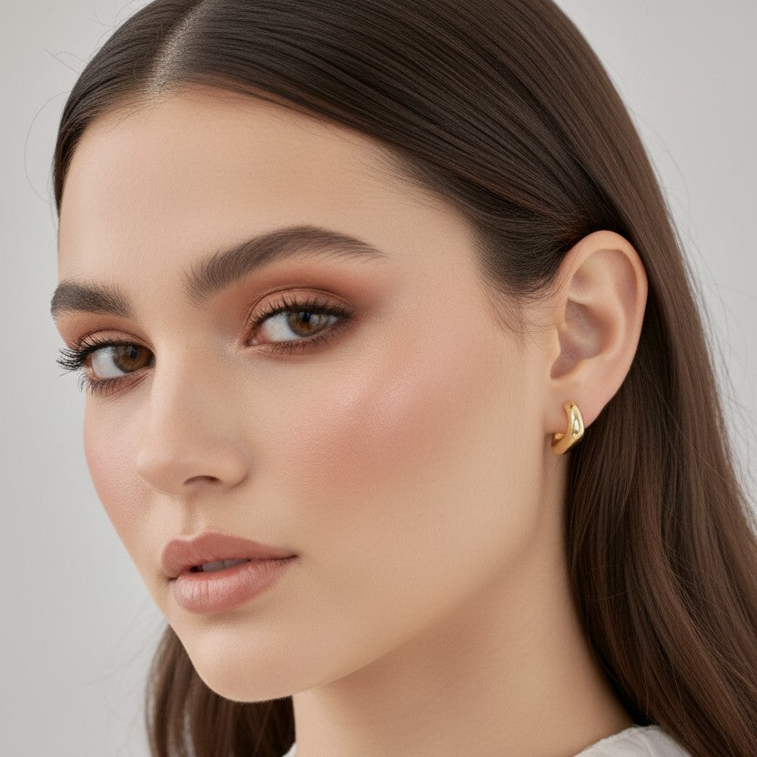 gold trapeze huggies on model