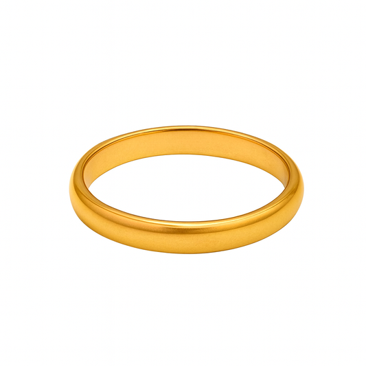 gold wedding band on white background