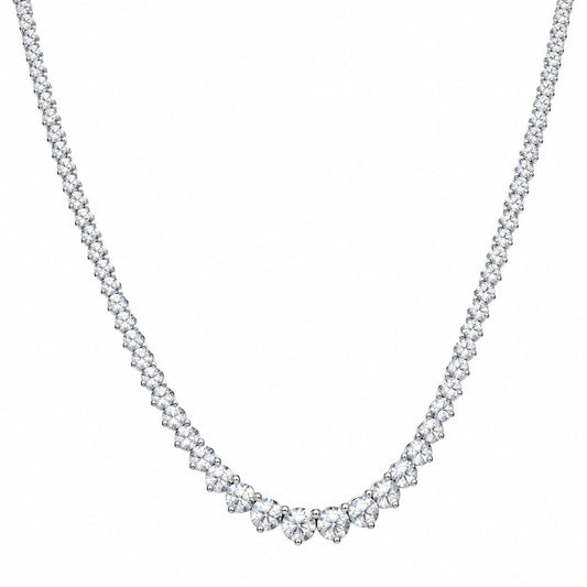 graduated moissanite tennis necklace on white background