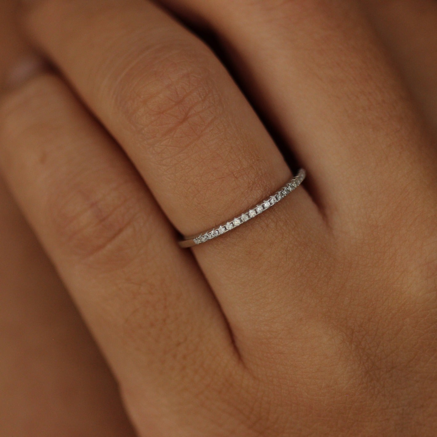 Half Eternity Silver Pavé Ring 1mm on hand