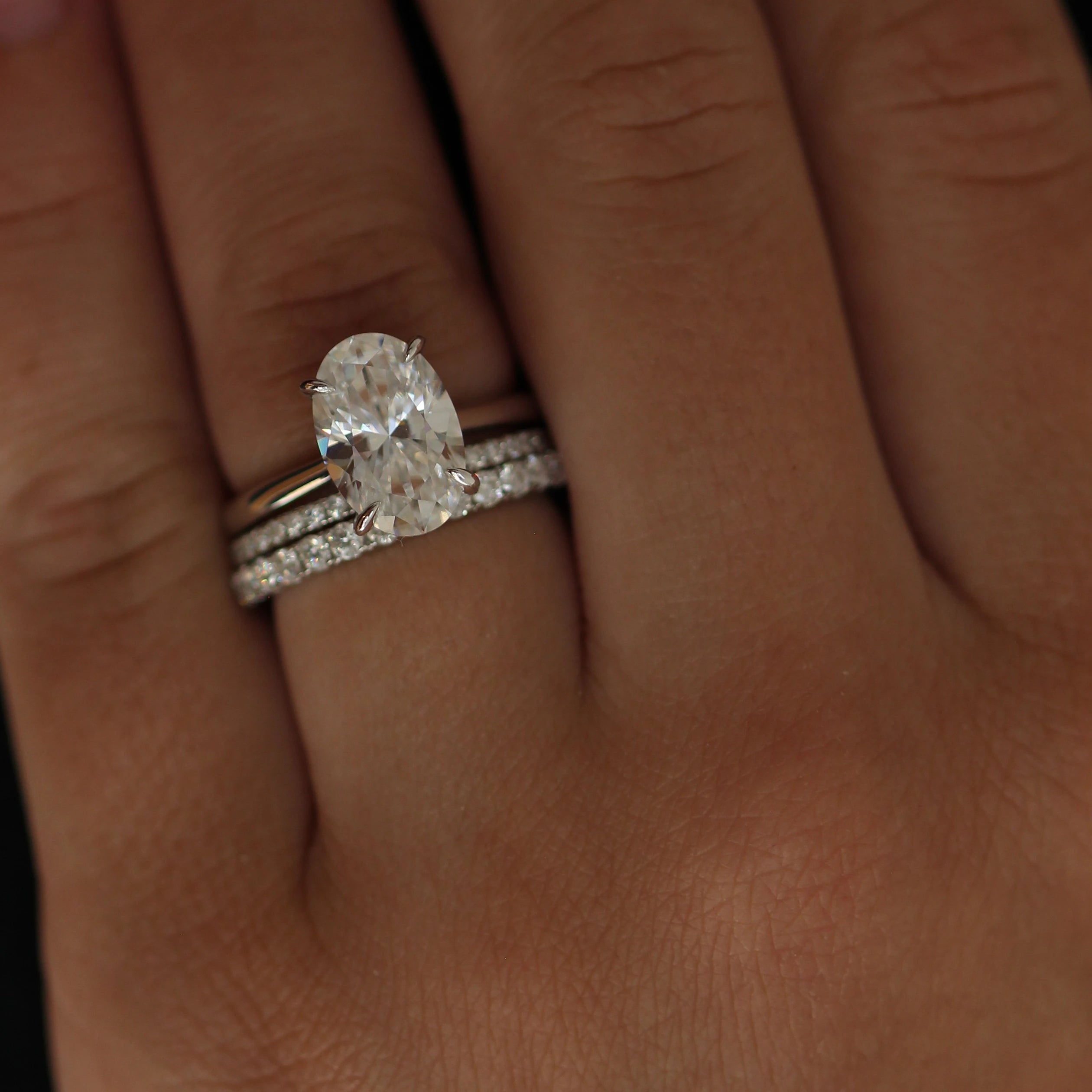 Half eternity silver moissanite wedding band