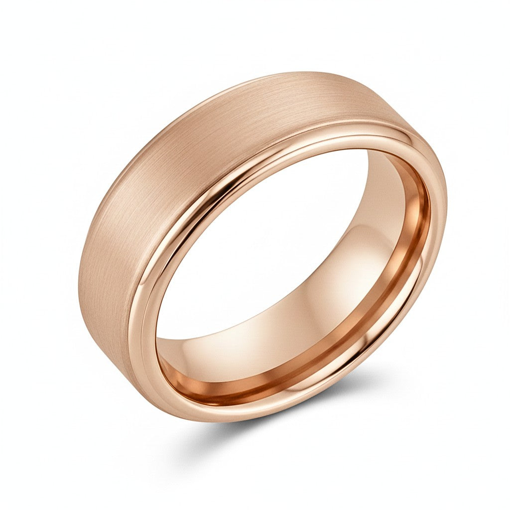 rose gold mens ring with stepped edges