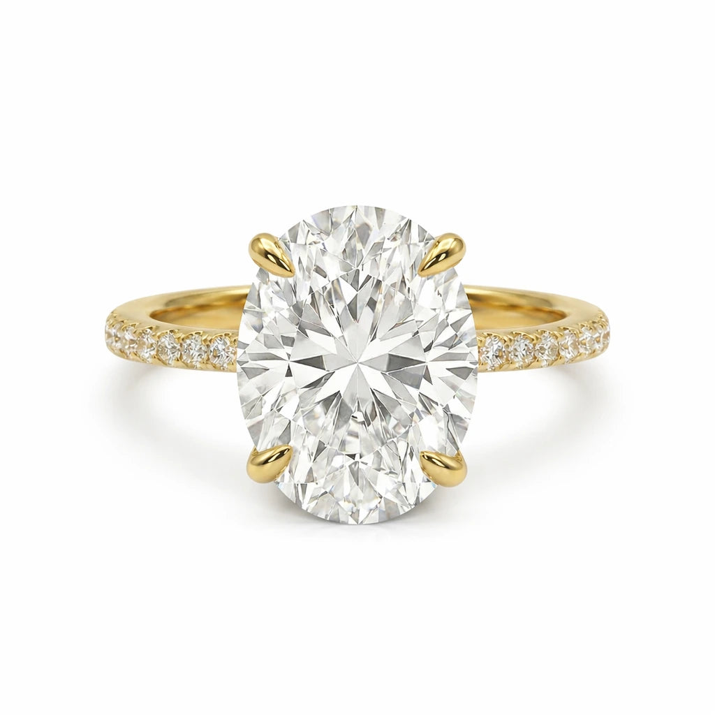  4 carat gold oval ring on pave band