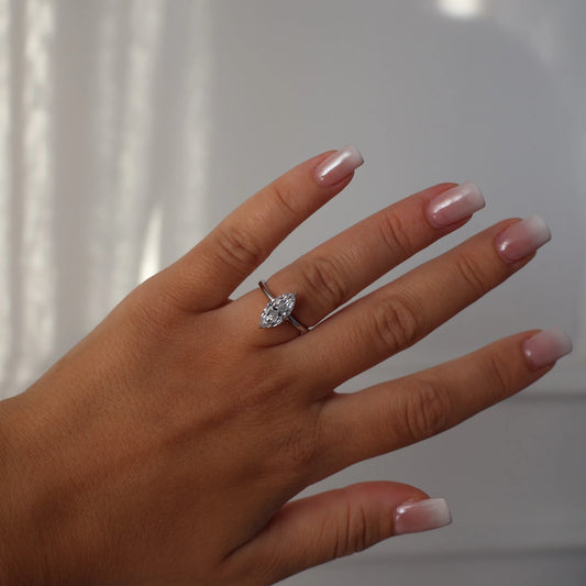 marquise cut solitaire silver cubic zirconia engagement ring