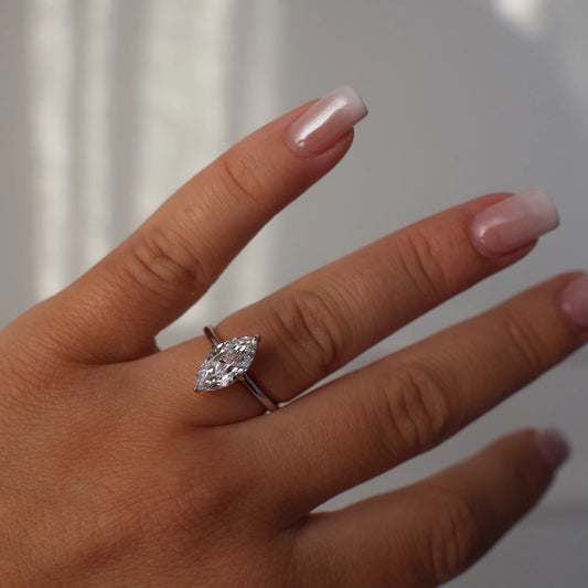 marquise CZ silver solitaire ring