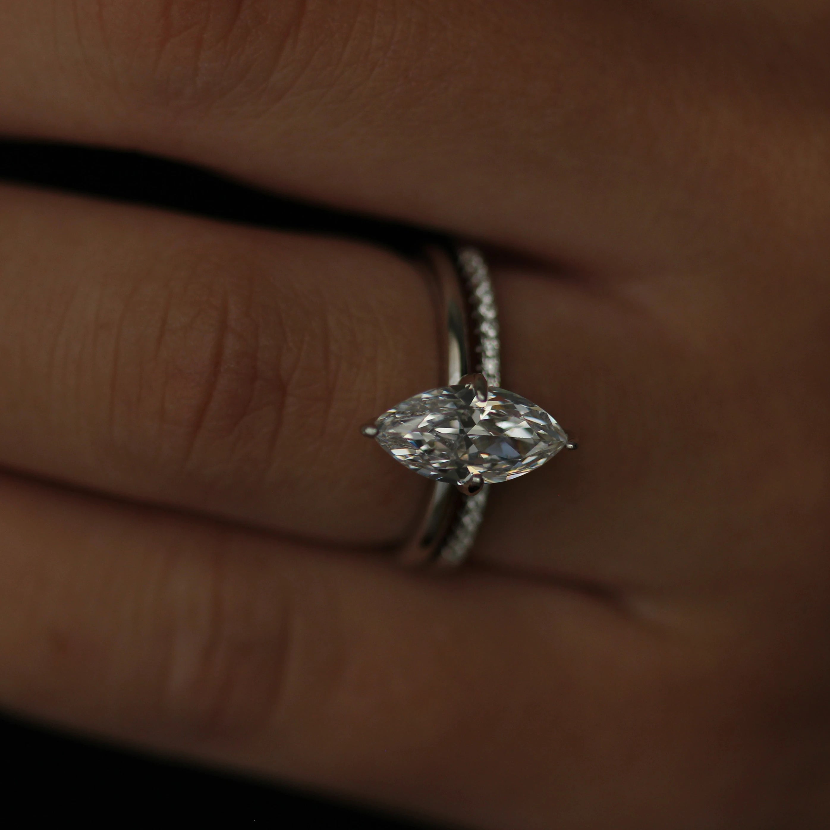 Marquise cut cubic zirconia solitaire ring in silver