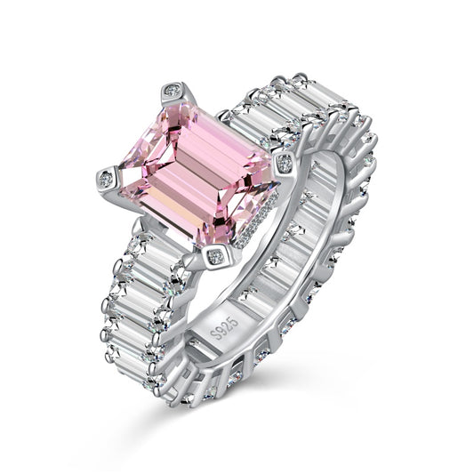 pink emerald ring with baguette side stones