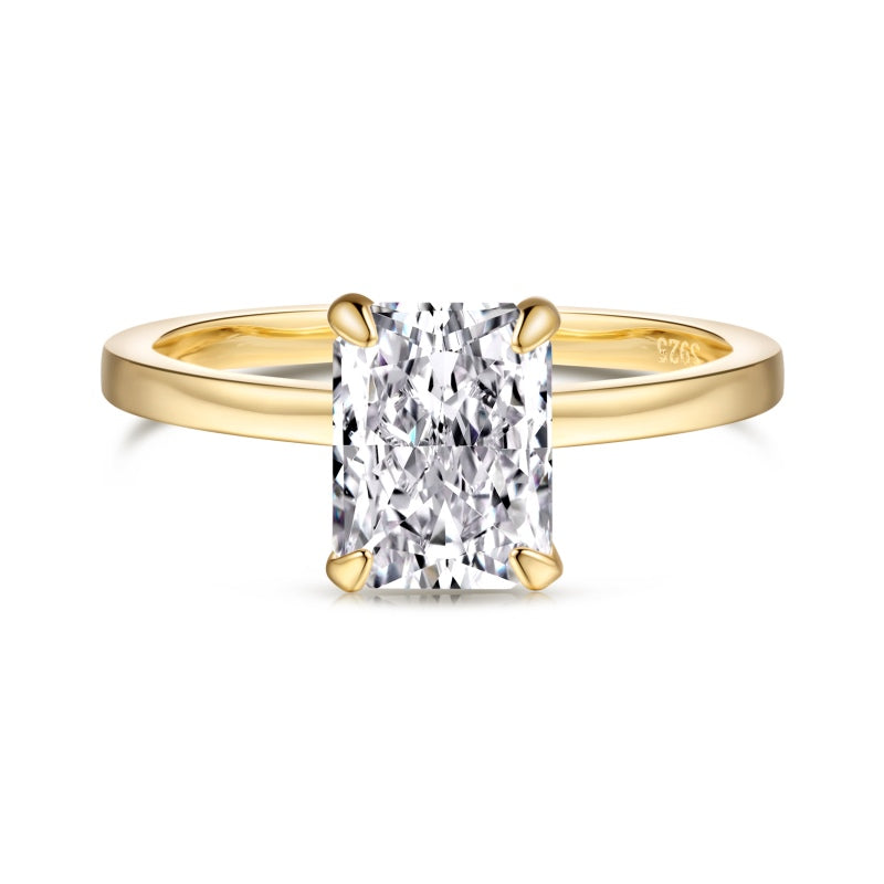 plain gold ring with 2 carat rectangle cubic zirconia centre stone