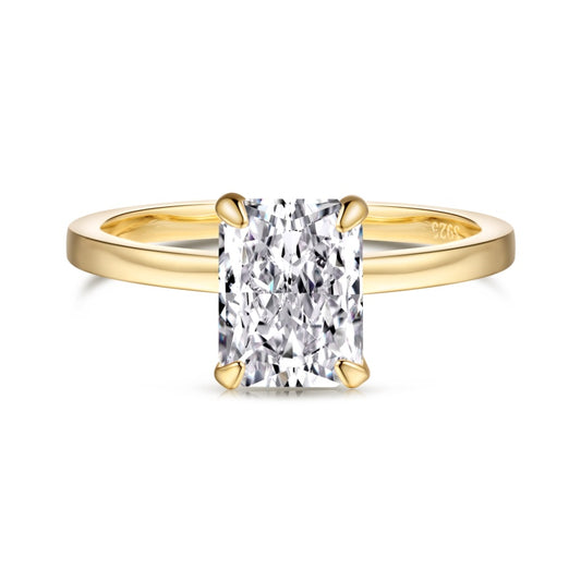 plain gold ring with 2 carat rectangle cubic zirconia centre stone