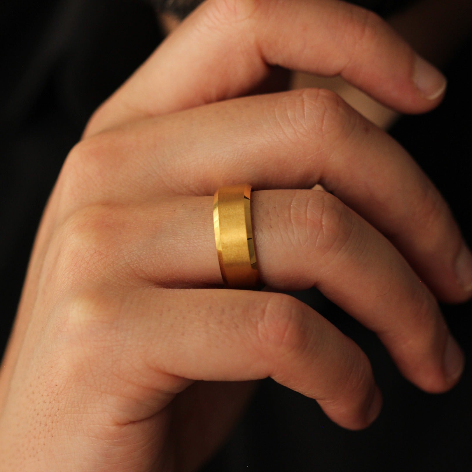 Men’s Beveled Edge Gold Ring 8mm width