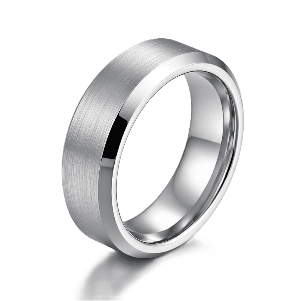 mens beveled edge silver ring with brushed lines