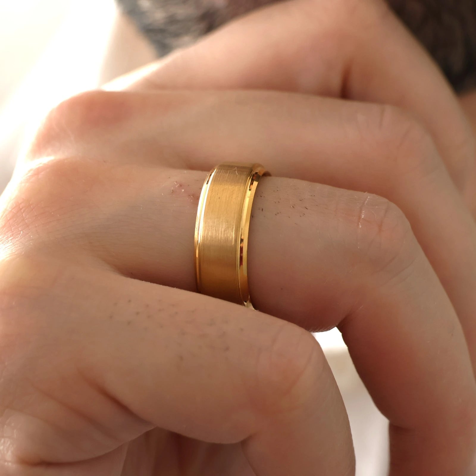 Men's 8mm brushed gold tungsten wedding band