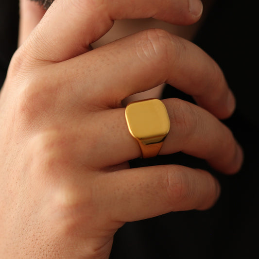 mens gold signet ring 8mm width