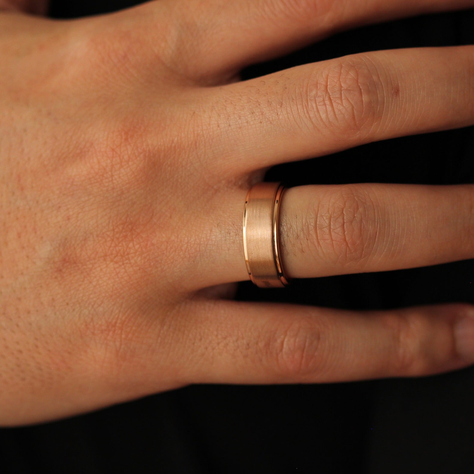 mens rose gold ring with stepped edges