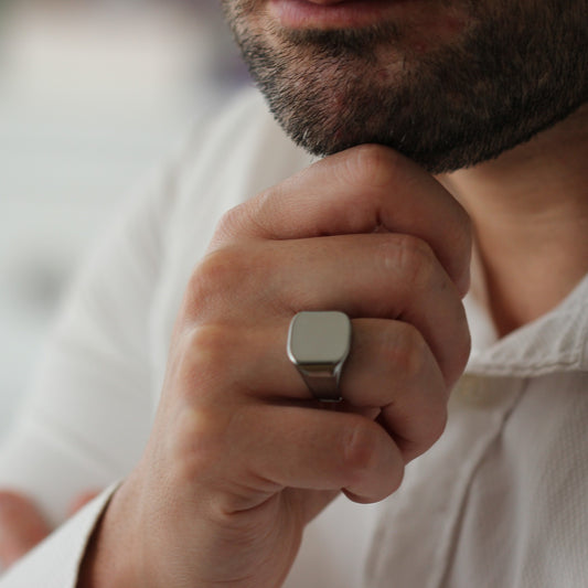 mens silver signet wedding ring