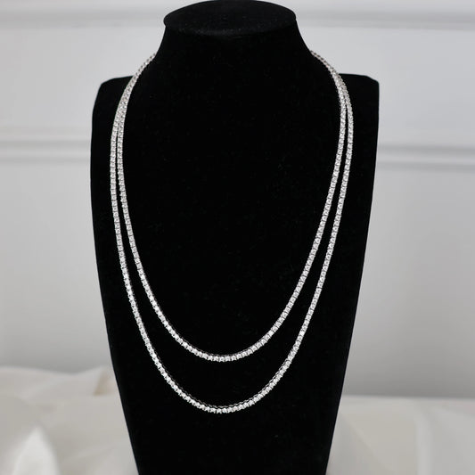 moissanite tennis necklace 2mm silver 40cm and 45cm necklace comparison