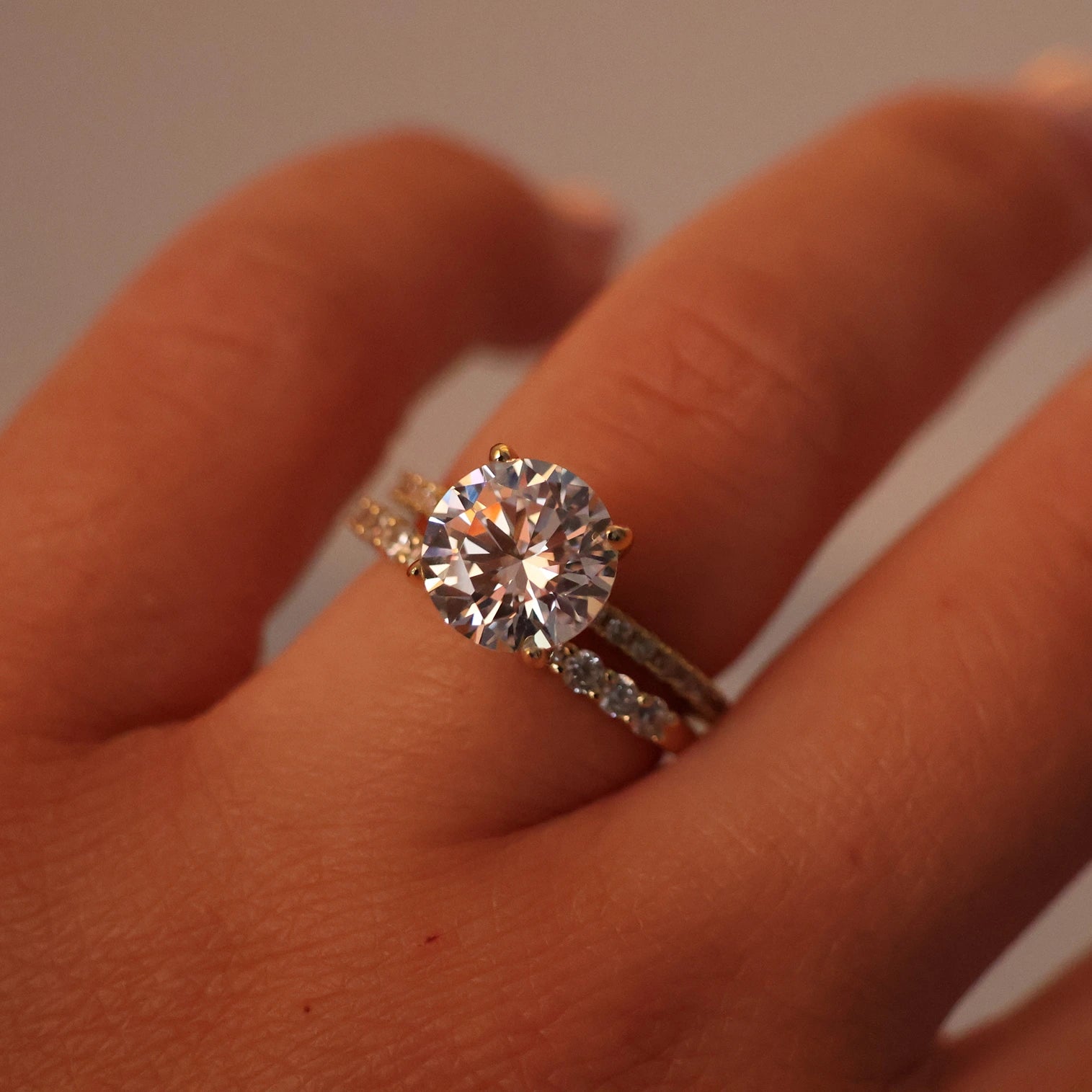 3 ct round cut cubic zirconia pavé ring in 14k gold plating