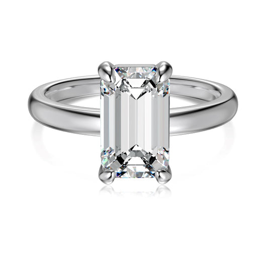 3 carat emerald silver plain band ring
