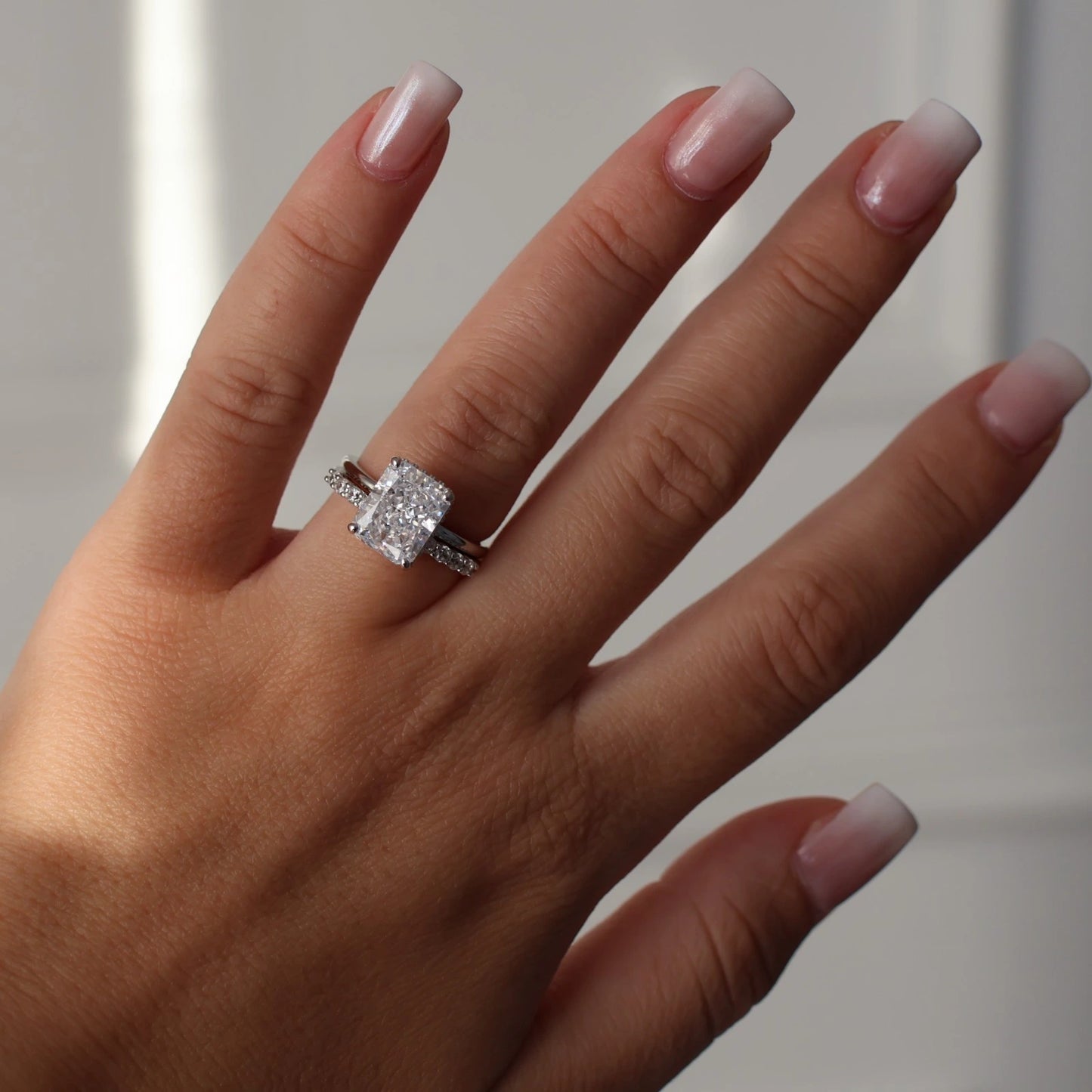 Open pavé silver wedding band