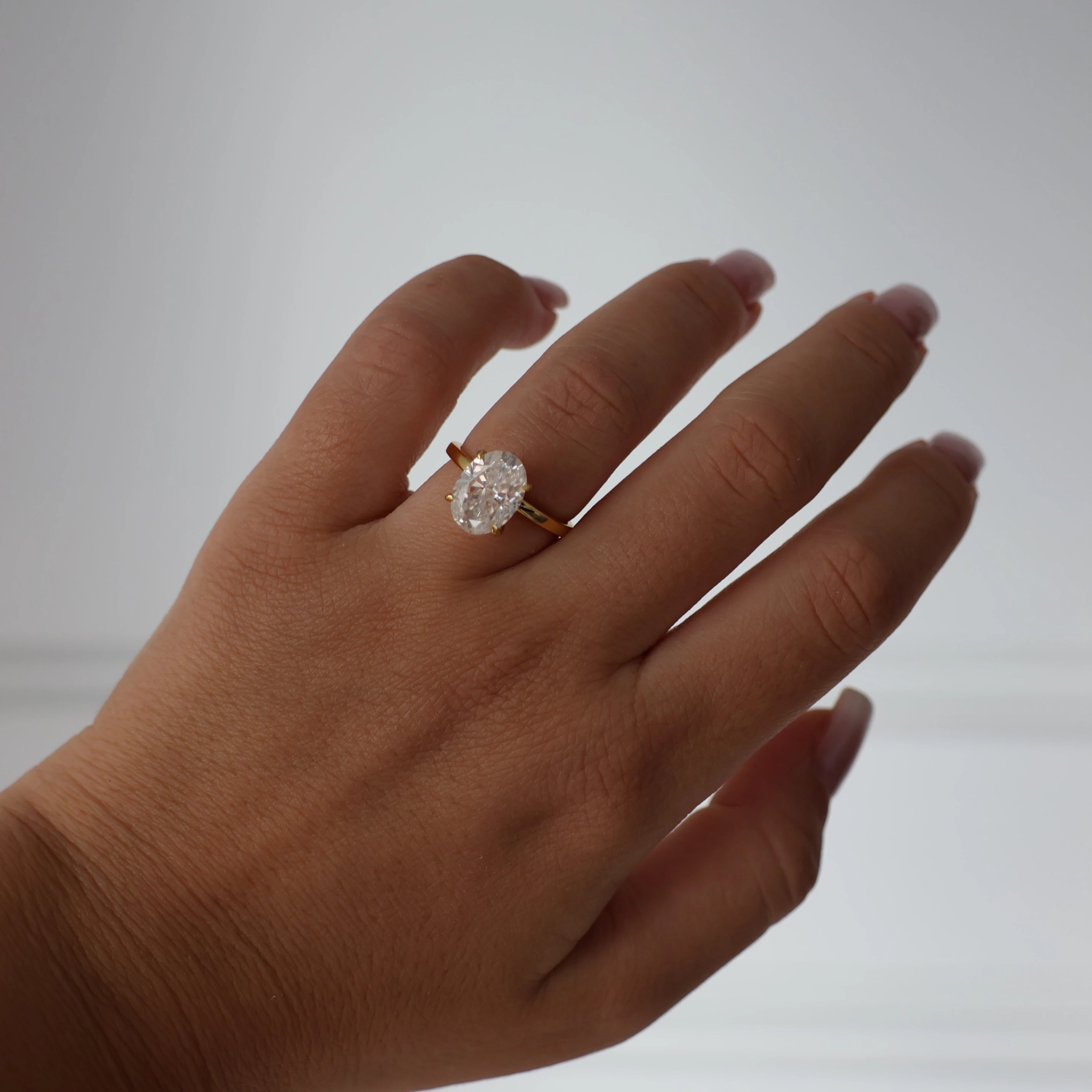 Oval 4ct moissanite solitaire ring in 18k gold filled