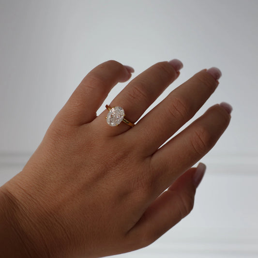 Oval 4ct moissanite solitaire ring in 18k gold filled