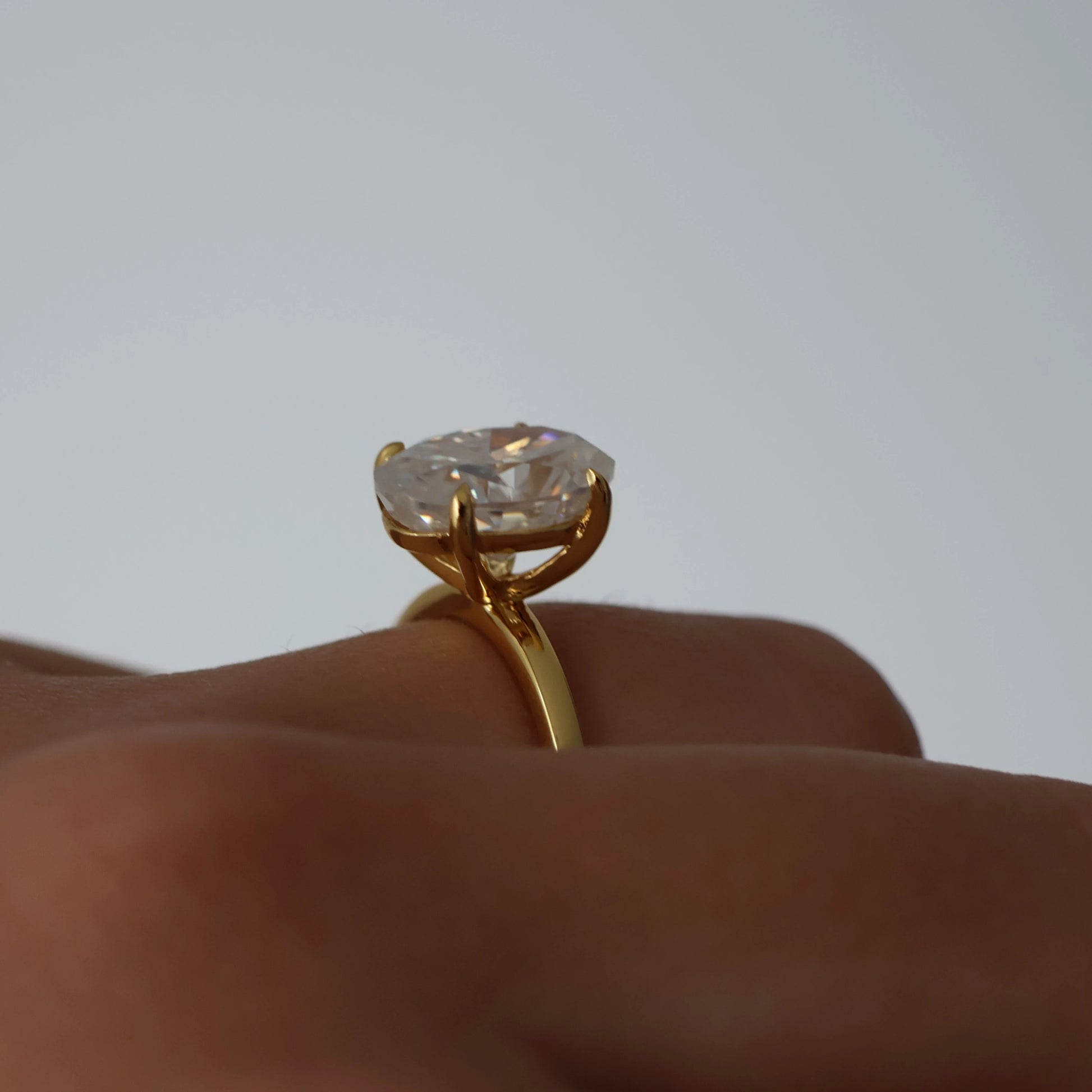 4 carat oval moissanite solitaire ring in 18k gold filled