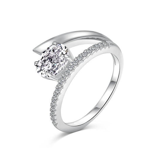 1 carat oval wrap silver ring on white background
