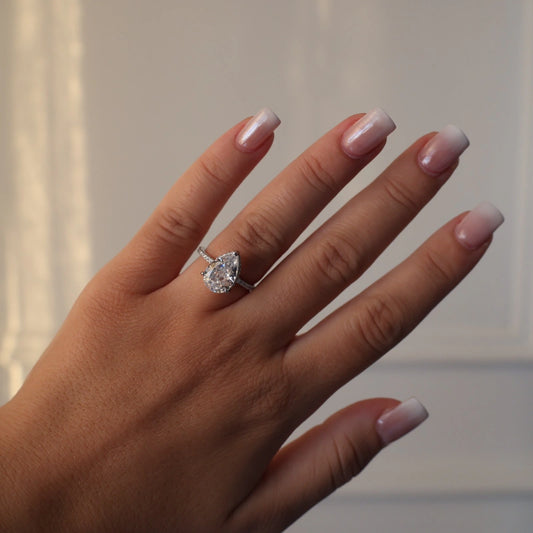 3 carat pear cut cubic zirconia pavé ring in silver