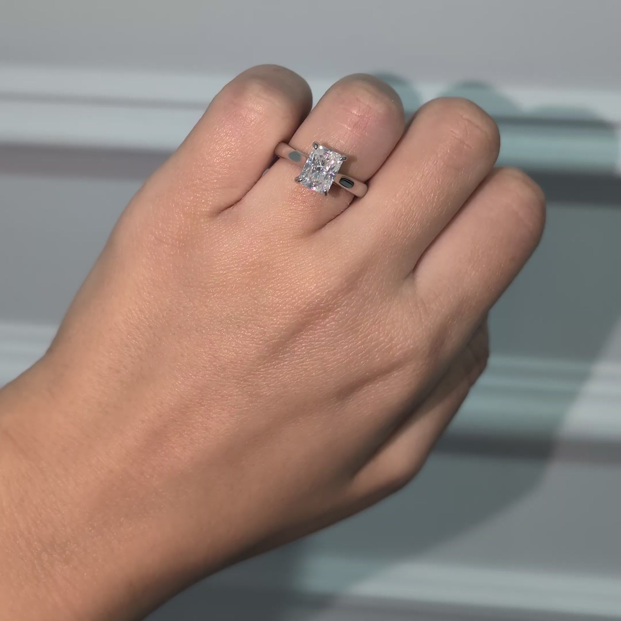 Radiant cut moissanite ring on hand video