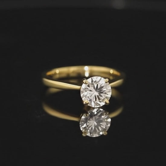 2 carat round cut 14k gold filled moissanite ring video of ring spinning 360 degrees