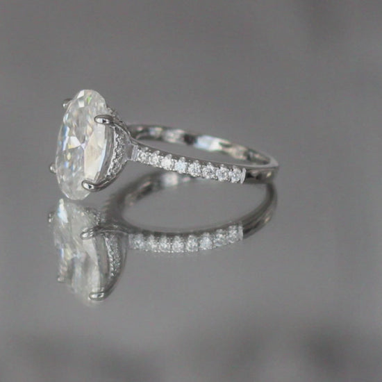 4 carat moissanite oval ring pave band video