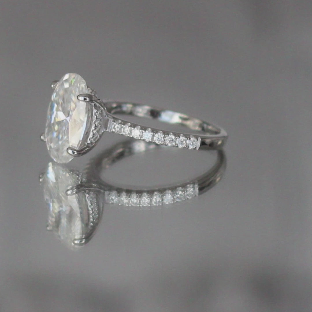4 carat moissanite oval ring pave band video