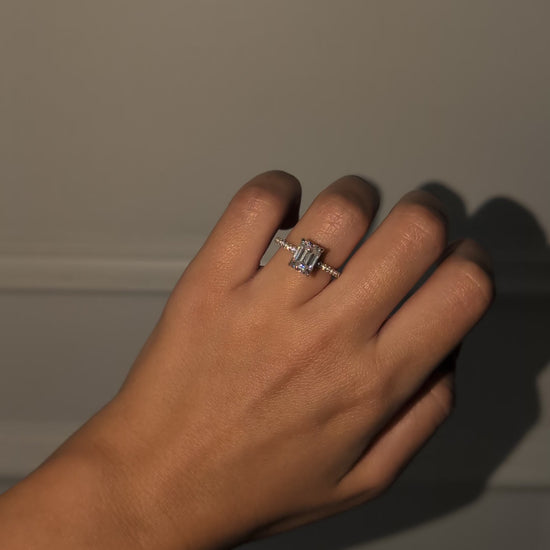 Emerald cut moissanite ring video