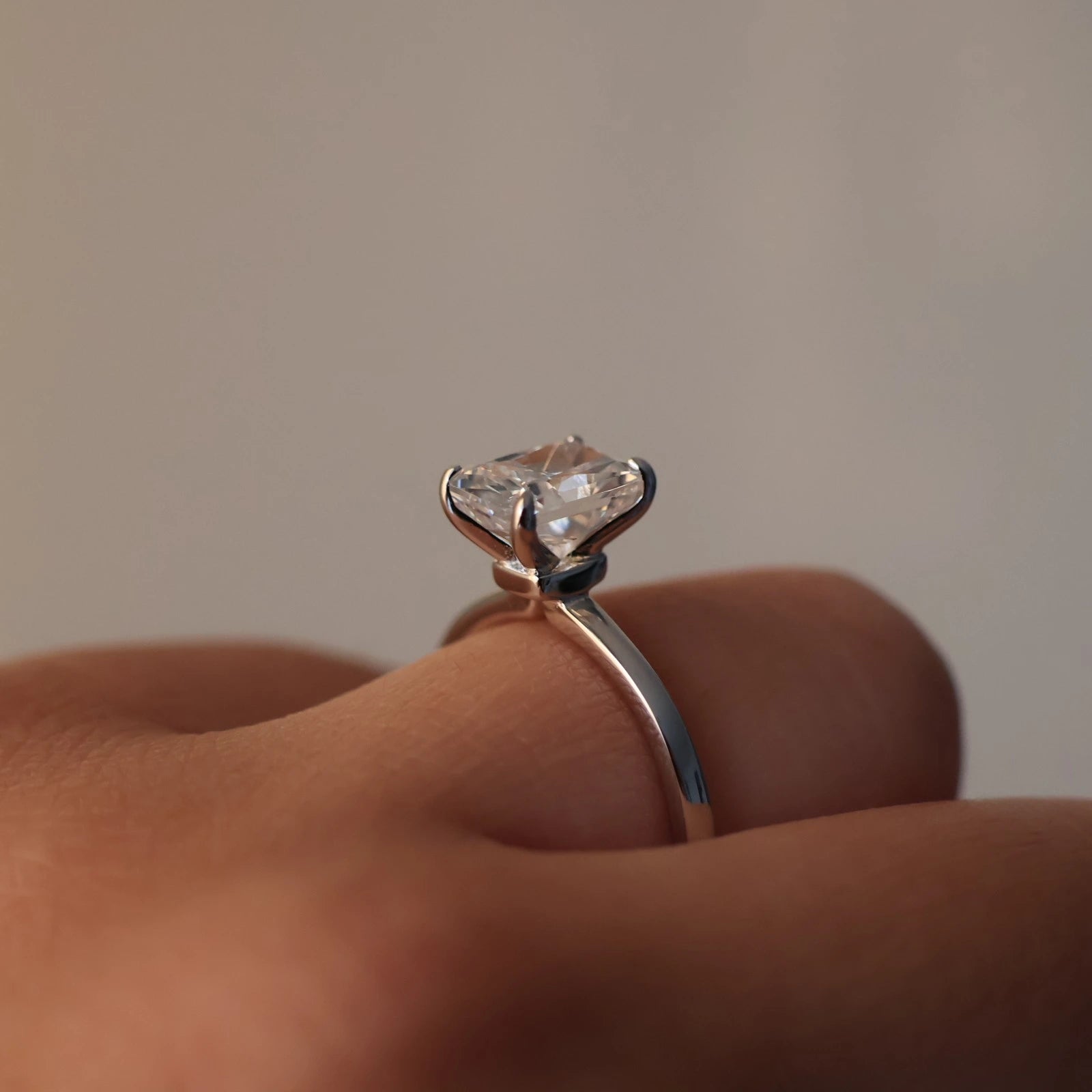 Radiant 2 carat cubic zirconia ring in silver
