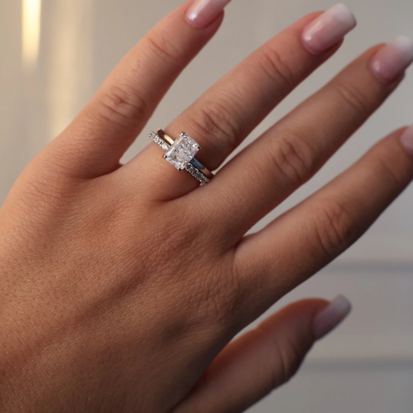 Radiant 2 carat cubic zirconia ring in silver