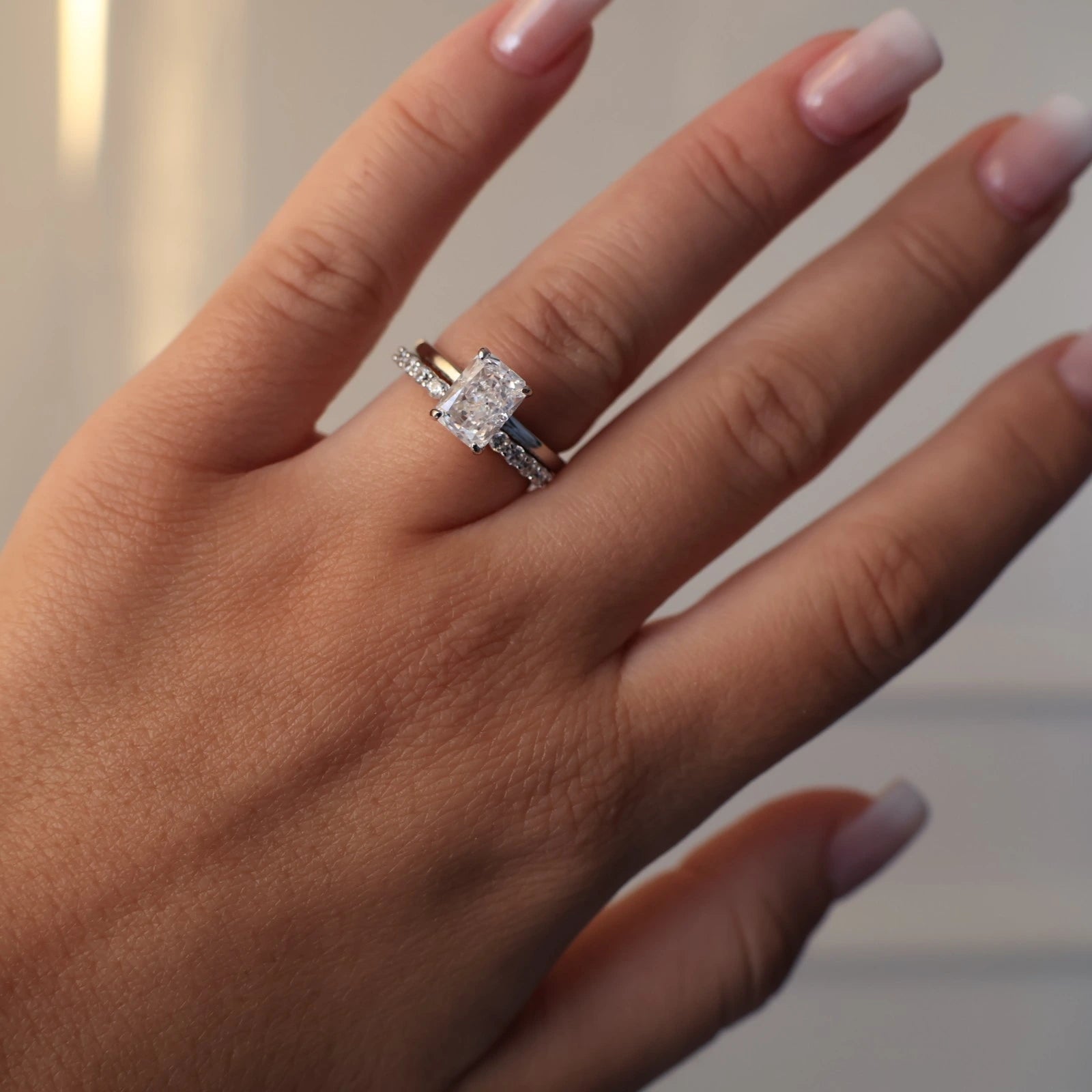 Radiant 2 carat cubic zirconia ring in silver