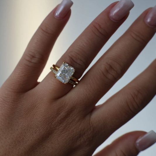 4ct radiant cut gold ring with hidden halo