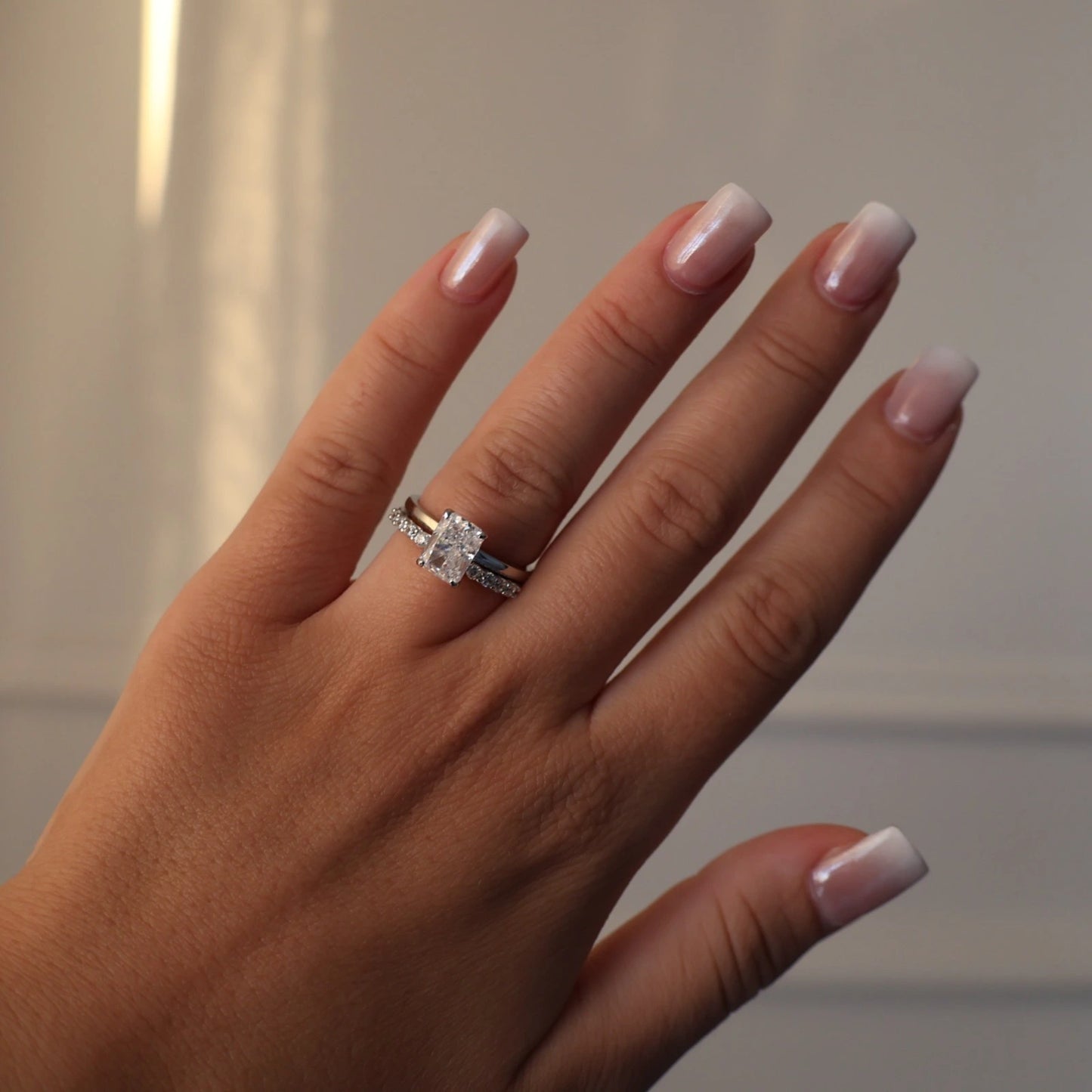 Silver 2 carat radiant cubic zirconia engagement ring